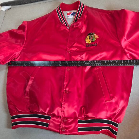 Vintage Chicago Blackhawks Swingster Red Satin Mens Bomber Jacket XL USA - Picture 10 of 13